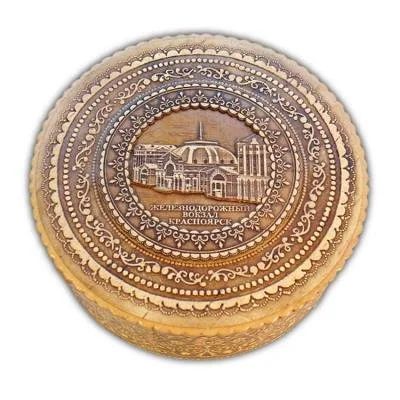 Лот: 10539271. Фото: 1. Шкатулка круг 31007 "Вокзал" Красноярск... Шкатулки