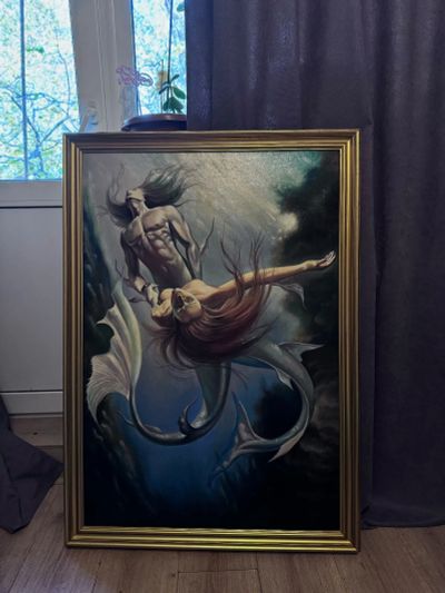Лот: 24340851. Фото: 1. Картина Тритон и Русалка. Картины, рисунки