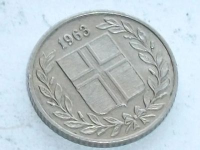 Лот: 8955032. Фото: 1. Монета 25 аурар Исландия 1963... Европа