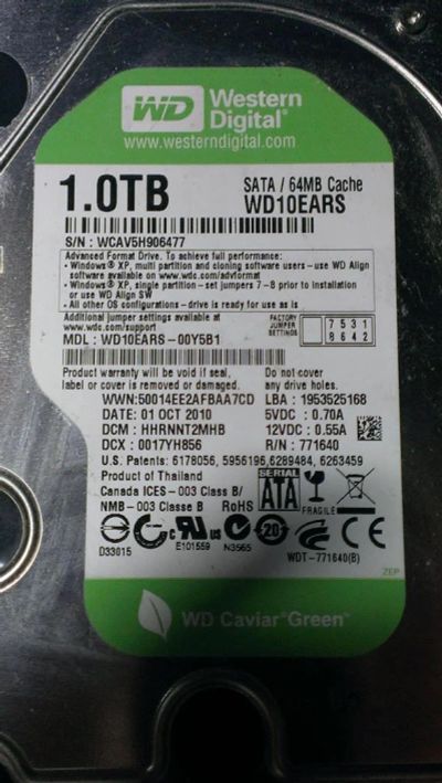 Лот: 8401771. Фото: 1. WD 10ears 1TB. Жёсткие диски (HDD)