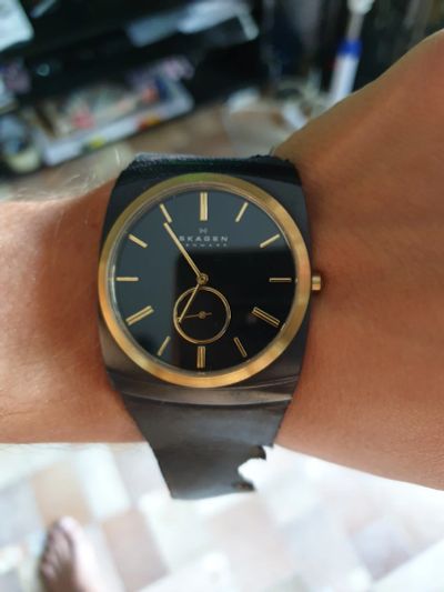 Лот: 16360929. Фото: 1. Часы Skagen с золотым напылением... Оригинальные наручные часы
