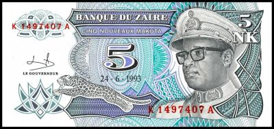 Лот: 7127671. Фото: 1. Заир 5 макута 1993 UNC. Африка