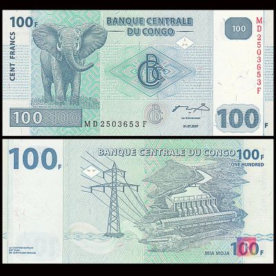 Лот: 12033182. Фото: 1. Конго 100 франков 2007 года -... Африка