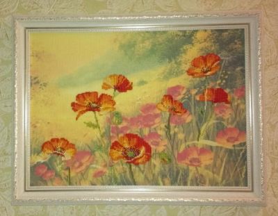 Лот: 5374635. Фото: 1. Маки. Вышитая картина в раме. Вышивание