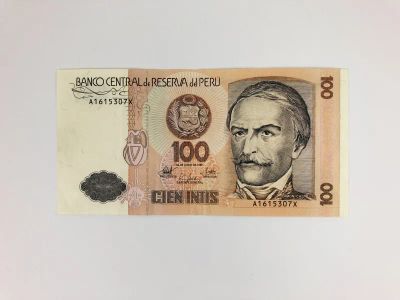 Лот: 23302609. Фото: 1. Банкнота. Перу. 100 интис. 1987... Другое (банкноты)