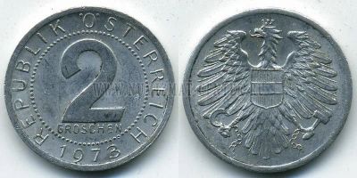 Лот: 5243685. Фото: 1. 2 гроша Австрия 1973г. Европа