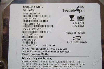 Лот: 1068942. Фото: 1. 80Gb ST380011A. Жёсткие диски (HDD)