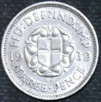 Лот: 12148485. Фото: 1. Великобритания. 3 пенса. 1939... Остальные страны
