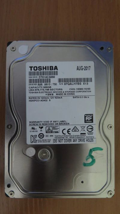 Лот: 25081215. Фото: 1. Жесткий диск Toshiba 500gb DT01ACA050... Жёсткие диски (HDD)