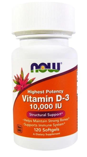 Лот: 18820312. Фото: 1. NOW Vitamin D3 10000IU 120 капс... Спортивное питание, витамины