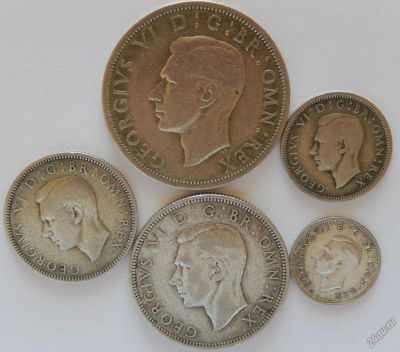Лот: 5969272. Фото: 1. 5 монет Георга VI Серебро. Гарантия... Великобритания и острова