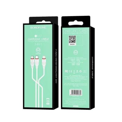 Лот: 22146392. Фото: 1. КАБЕЛЬ BOROFONE 3в1 BX17 White. Дата-кабели, переходники