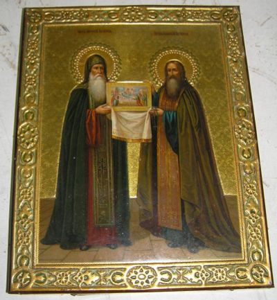 Лот: 8898231. Фото: 1. Икона в киоте 1897 года, Препод... Иконы