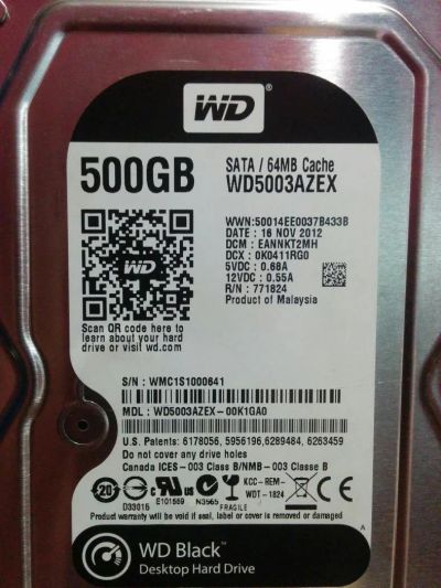 Лот: 11133479. Фото: 1. Жесткий диск WD Black 500 Гб WD5003AZEX. Жёсткие диски