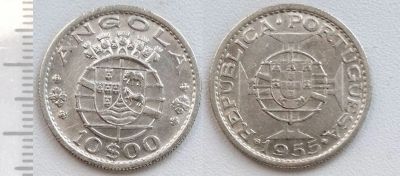 Лот: 7683496. Фото: 1. Ангола. 10 эскудо 1955 (серебро... Африка
