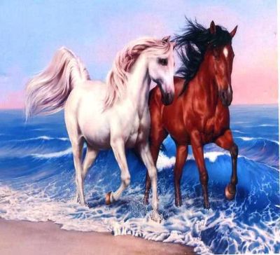 Лот: 16499499. Фото: 1. Алмазная мозаика - два коня в... Мозаика, фреска