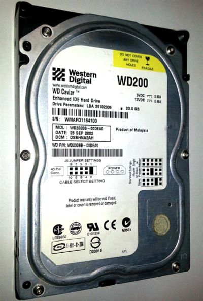 Лот: 3003142. Фото: 1. Жёсткий диск 3.5'' IDE 20Gb WDC... Жёсткие диски (HDD)