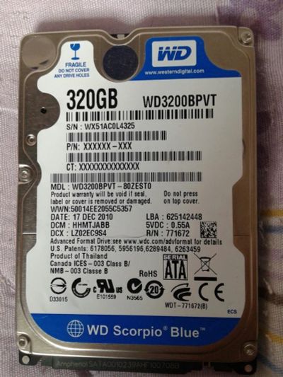 Лот: 5288217. Фото: 1. жеский диск HDD 2,5 320 GB WD. Жёсткие диски (HDD)