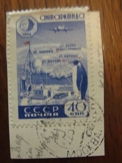 Лот: 5366645. Фото: 1. 1952. "Антарктида" Марка с открытки. Марки