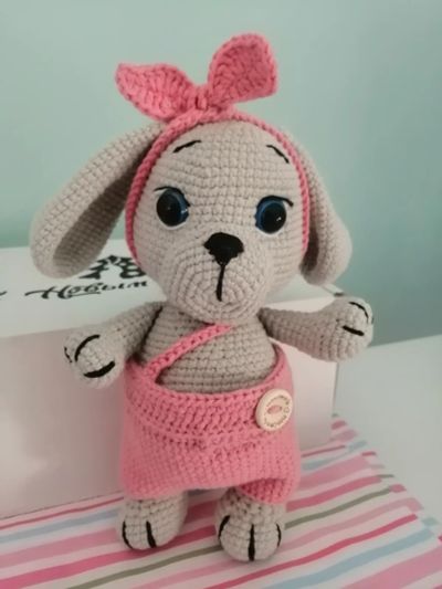 Лот: 25648063. Фото: 1. Игрушка вязанная Собачка ручной... Авторские куклы, игрушки, поделки