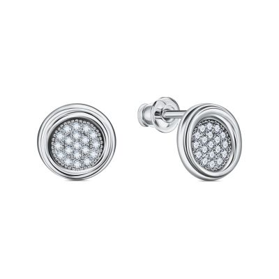 Лот: 23833062. Фото: 1. Серьги-пусеты из серебра с фианитами. Серьги, каффы