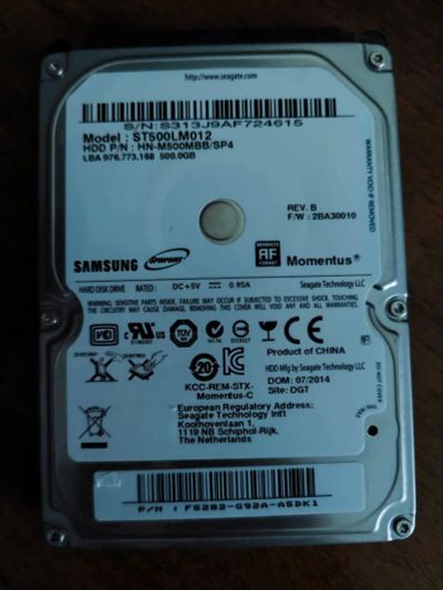 Лот: 25430997. Фото: 1. Жесткий диск Samsung 500gb 2.5... Жёсткие диски (HDD)