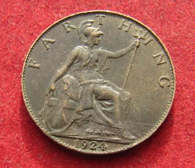 Лот: 20990894. Фото: 1. Великобритания 1 фартинг, 1924г... Великобритания и острова