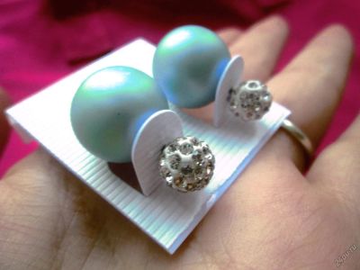 Лот: 5896272. Фото: 1. Пусеты светло-голубые со стразами. Серьги, каффы