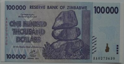 Лот: 6097395. Фото: 1. Зимбабве 100 000 долларов 2008... Африка