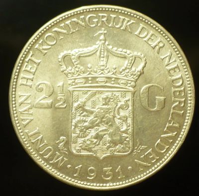 Лот: 9887627. Фото: 1. 2,5 гульдена 1931 Нидерланды. Европа