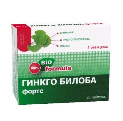 Лот: 23983810. Фото: 1. Гинкго билоба форте таб. №30. Народная медицина, БАДы