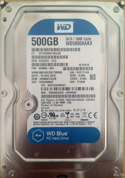 Лот: 18024453. Фото: 1. Жесткий диск 500Gb WD Blue3.5". Жёсткие диски (HDD)