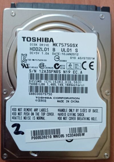 Лот: 16881517. Фото: 1. Жесткий диск Toshiba MK7575GSX... Жёсткие диски (HDD)