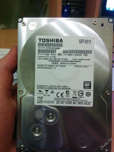 Лот: 5547678. Фото: 1. Жесткий диск 3тб (Toshiba DT01ACA300... Жёсткие диски (HDD)