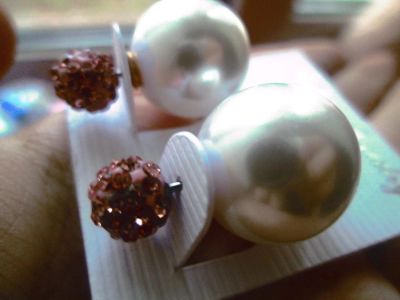 Лот: 5896302. Фото: 1. Пусеты жемчужные с розовыми стразами. Серьги, каффы