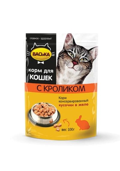 Лот: 6496485. Фото: 1. Консервы Васька для кошек, кролик... Корма