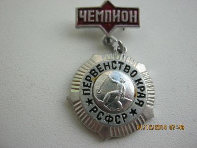 Лот: 4818497. Фото: 1. Значок чемпион первенство края... Другое (значки, медали, жетоны)