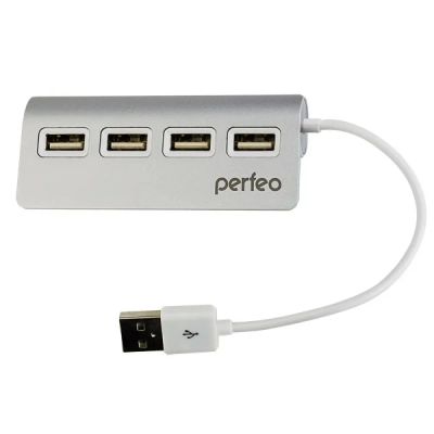 Лот: 17760079. Фото: 1. HUB USB (4-USB 2.0) Perfeo - Серебро. USB хабы