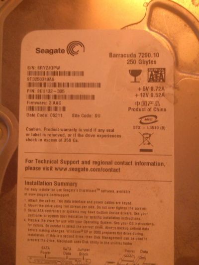 Лот: 4898795. Фото: 1. Жесткий диск SATA 250GB seagate... Жёсткие диски