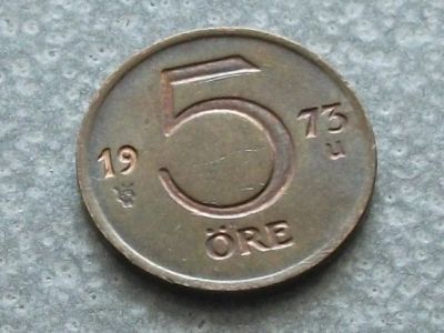 Лот: 10074849. Фото: 1. Монета 5 эри оре пять ери Швеция... Европа