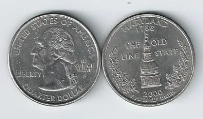 Лот: 21180638. Фото: 1. 25 центов 2000 год. США. Мэриленд... Америка
