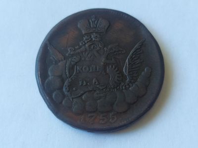 Лот: 19162488. Фото: 1. Копейка 1755 года Орел в облаках... Россия до 1917 года