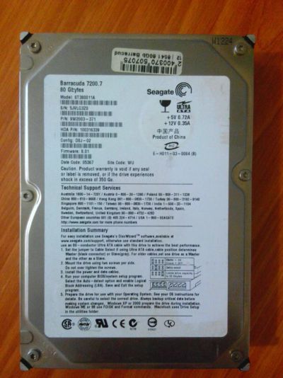 Лот: 4606587. Фото: 1. Seagate ST380011A (8.01) 5JVLG3Z0. Жёсткие диски (HDD)