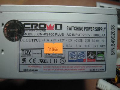 Лот: 10632400. Фото: 1. Блок питания 400w ATX Crown CM-PS400... Корпуса, блоки питания