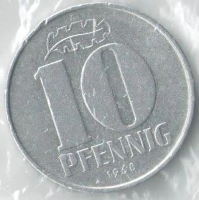 Лот: 14480966. Фото: 1. Германия ГДР 10 пфеннигов 1968... Германия и Австрия