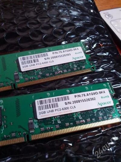 Лот: 2625933. Фото: 1. 2х2 DDR-2 PC5300 APACER. Оперативная память