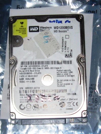 Лот: 5327071. Фото: 1. Жесткий диск HDD WD 2.5" 120GB. Жёсткие диски (HDD)