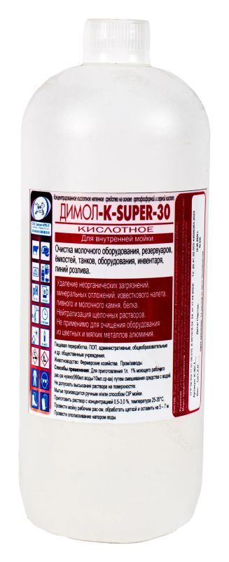Лот: 25404777. Фото: 1. Кислота Димол-К-SUPER-30 / 1л. Лекарства для животных, ветеринарные препараты