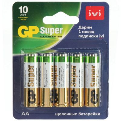 Лот: 24083641. Фото: 1. Батарейка GP, АА (LR6, 15A), Alkaline... Батарейки, аккумуляторы, элементы питания