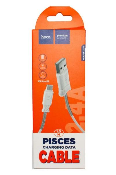 Лот: 22142570. Фото: 1. Кабель HOCO X24 MicroUSB 1m (White... Дата-кабели, переходники